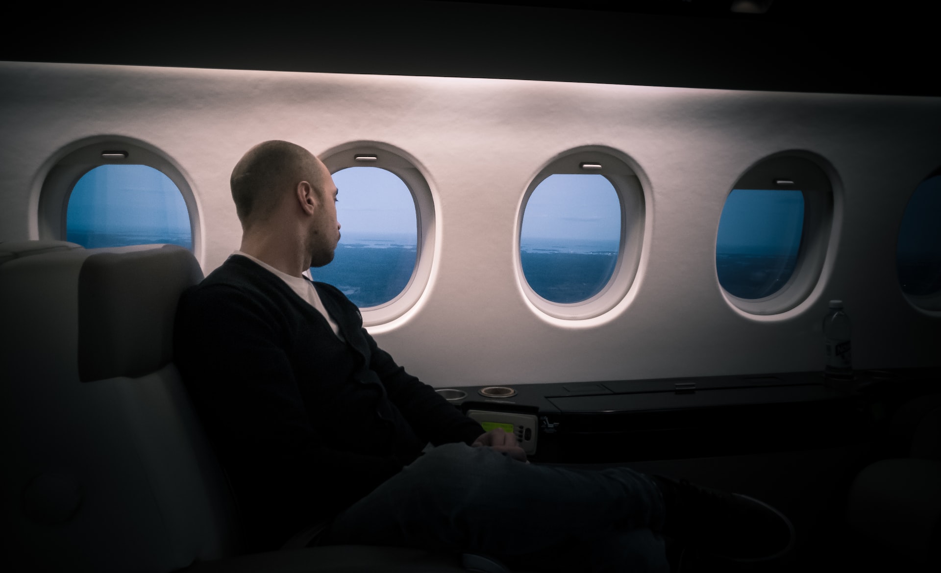 Man flying first class